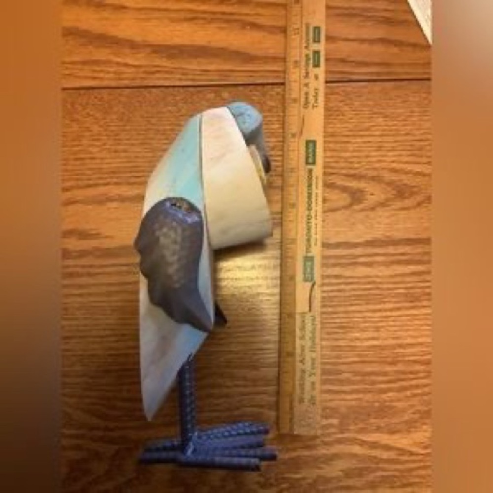 Handcrafted Wooden Owl Figurine - Blue & Cream Decorative Accent - Picture 2 of 5